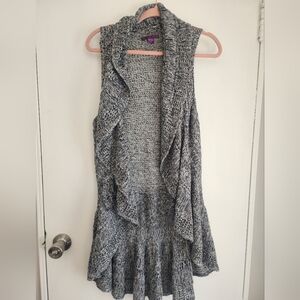 Beverly Drive Gray Ruffle Knit Sleeveless Cardigan 2X